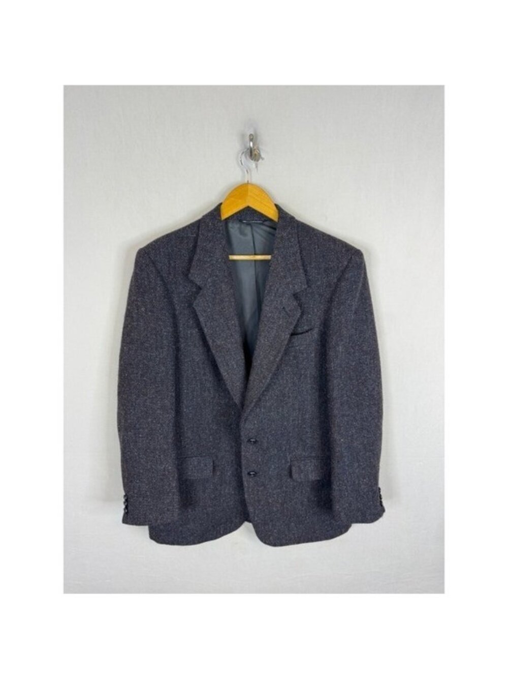 Harris Tweed Wool Blazer Mens 40R Reg Charcoal Grey Multi Color Flecked